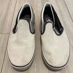 Vans White and Black Slip-On Loafers